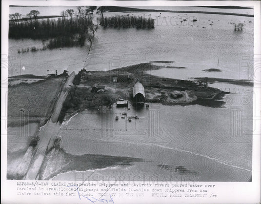 1954 Press Photo Chippewa & St. Croix Rivers flood Eau Claire, Wisconsin-Historic Images