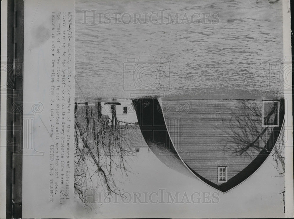 1952 Press Photo Floodwaters of Minnesota &amp; Mississippi Rivers up to hayloft - Historic Images