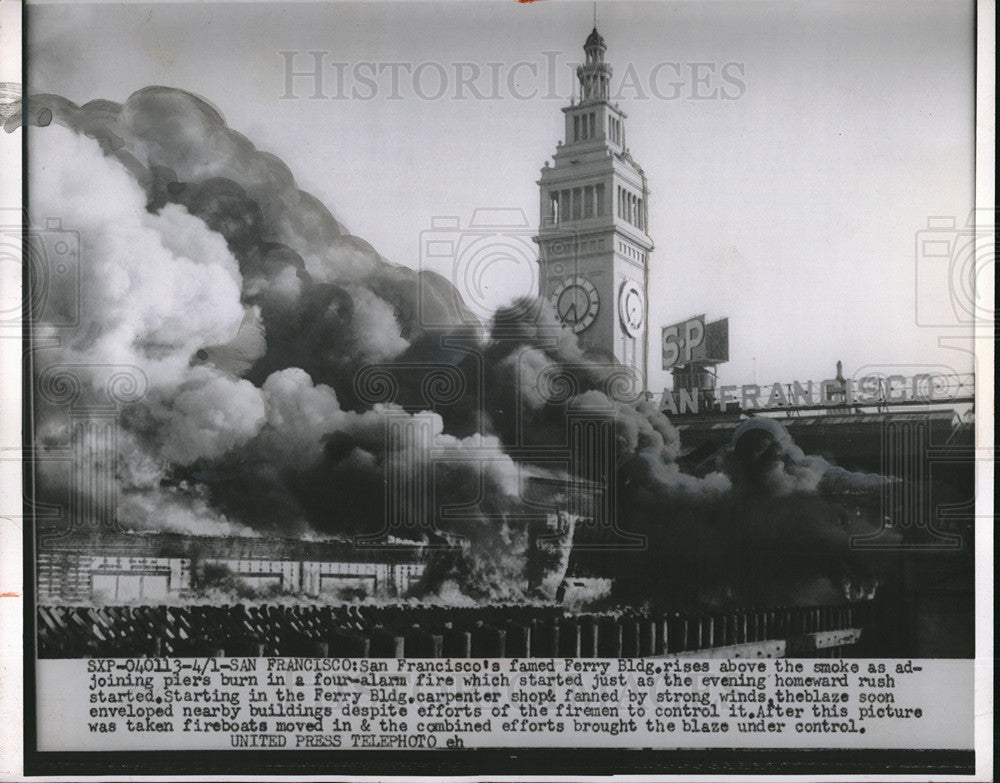 1955 Press Photo San Francisco Famed Ferry Building 4 Alarm Fire - neb72230 - Historic Images