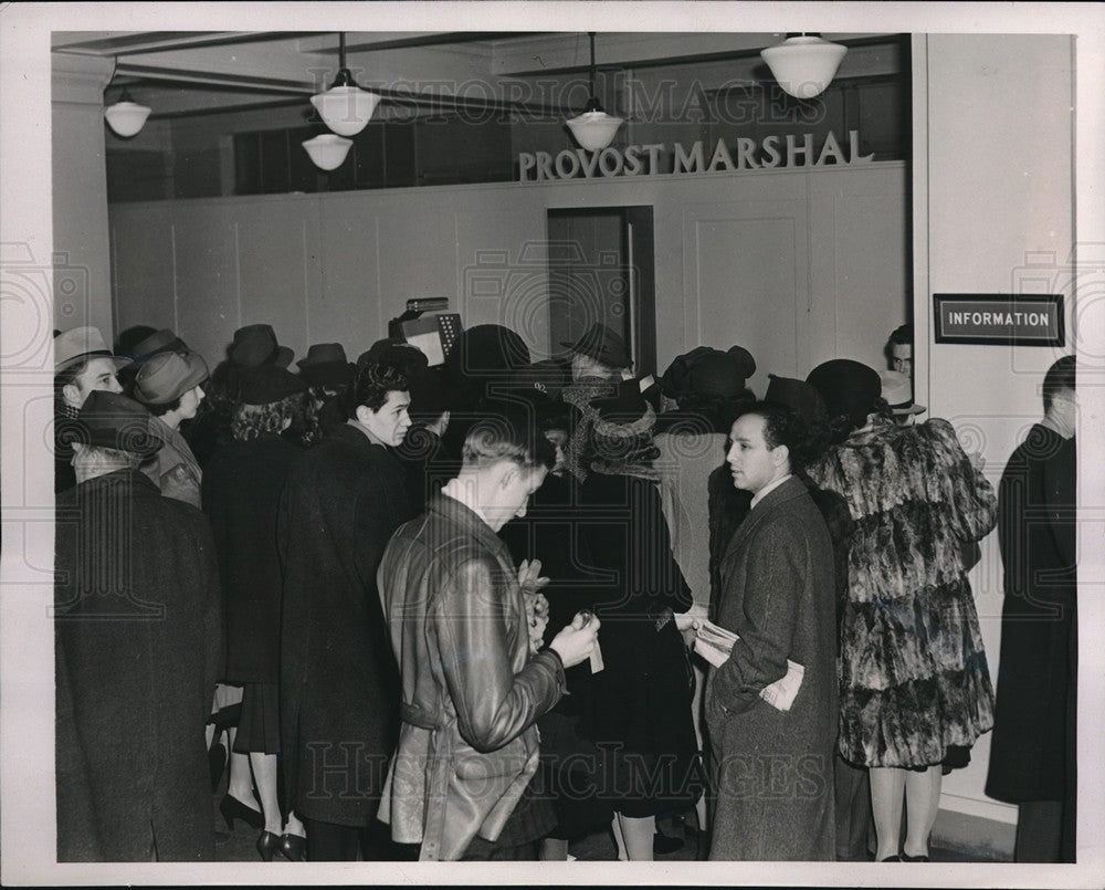 1941 Employees of War Dept wait outside Provost Marshall office - Historic Images