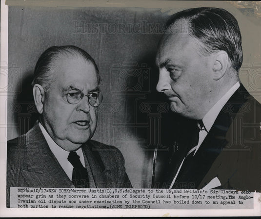 1951 Press Photo US Delegate Warren Austin & Britain's Dir Gladwyn Jebo - Historic Images
