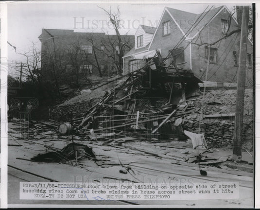 1955 Pittsburgh Roof Blown off Building & Hit House Across Street - Historic Images