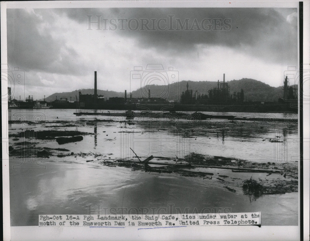 1954 Press Photo Ship Cafe Under Water At Mouth Of Emsworth Dam - neb72834 - Historic Images