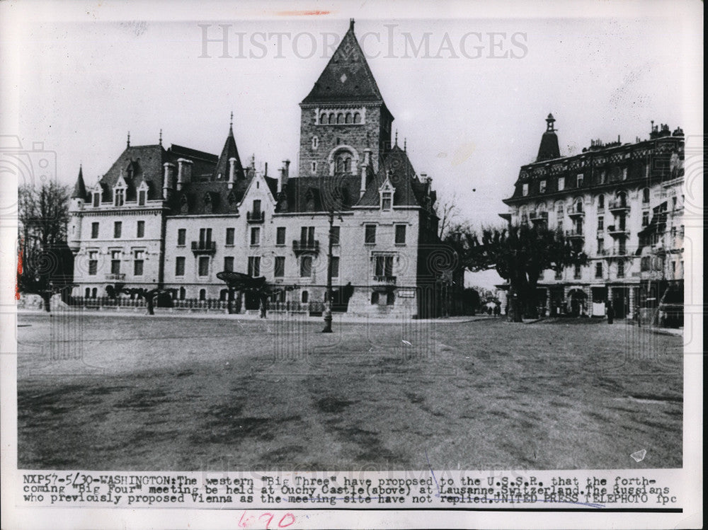 1955 Press Photo Ouchy Castle at Lausanne, Switzerland for Bif Three meeting- Historic Images