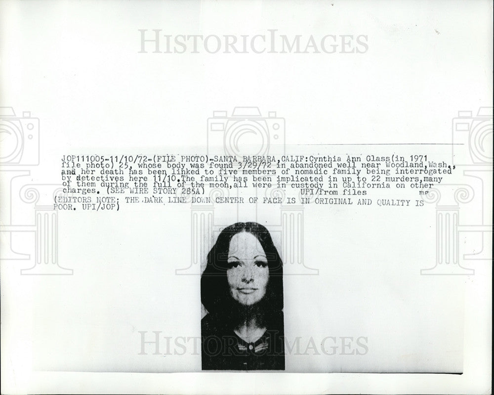 1972 Press Photo SAnta Barbara, Calif. Cynthia Ann Glass, found dead - Historic Images