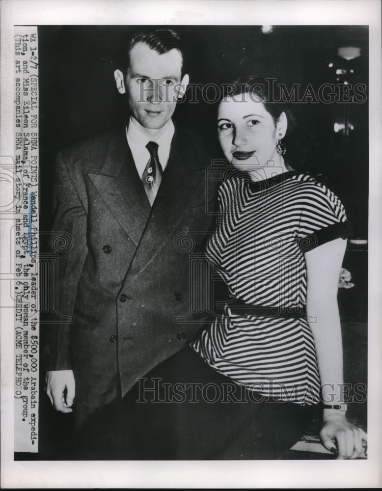 1951 Press Photo Wendell Phillips &amp; Eileen Salama of Arabian Expedition - Historic Images