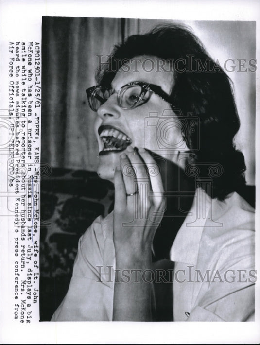 1961 Mrs. John McKone, Wife of Prisoner in Russia Happy of Return - Historic Images
