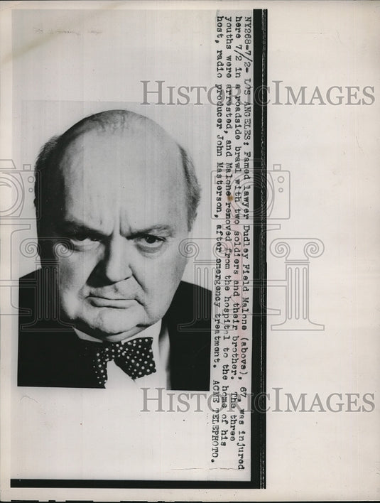 1949 Press Photo Famous Lawyer Dudley Field Malone Injured in Brawl with Soldier - Historic Images