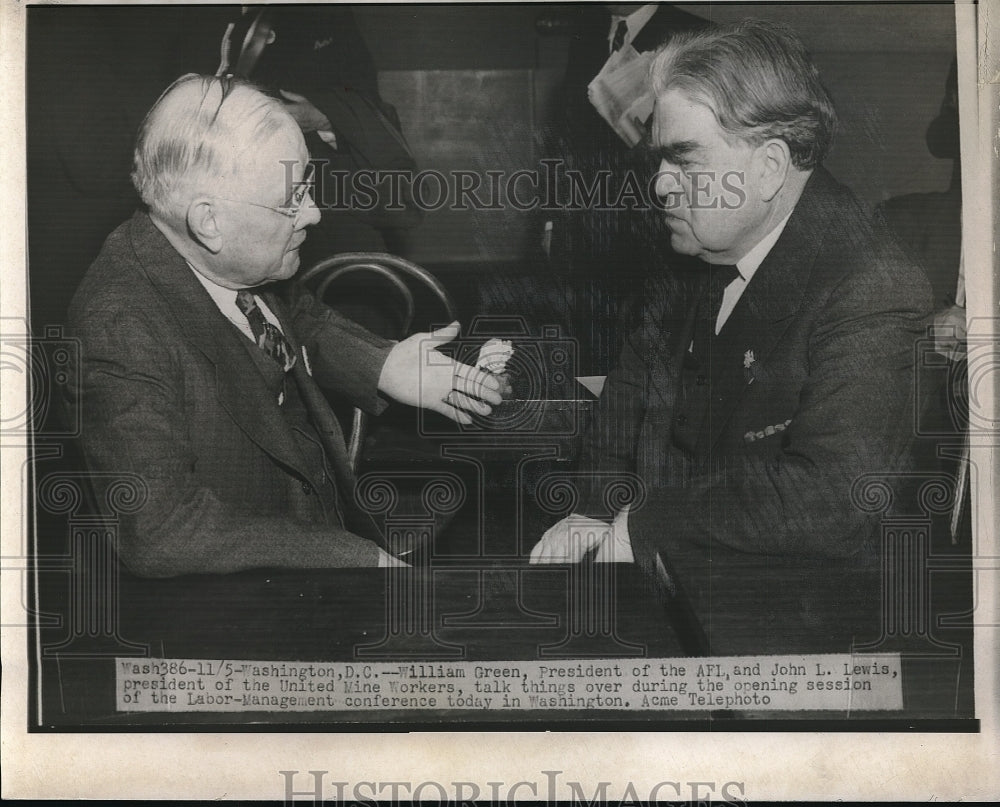 1945 Press Photo Washington D.C. William Green President John Lewis Mine Workers - Historic Images