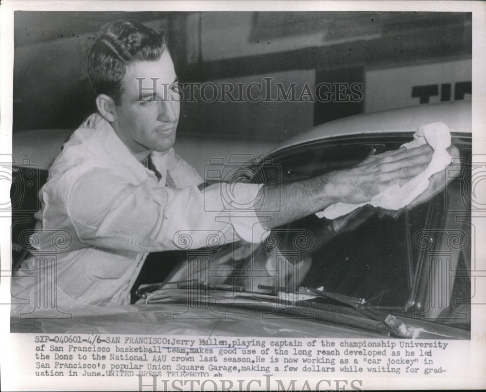 1955 Press Photo Jerry Mullen, Capt. Univ. San Francisco Basketball Team Working - Historic Images