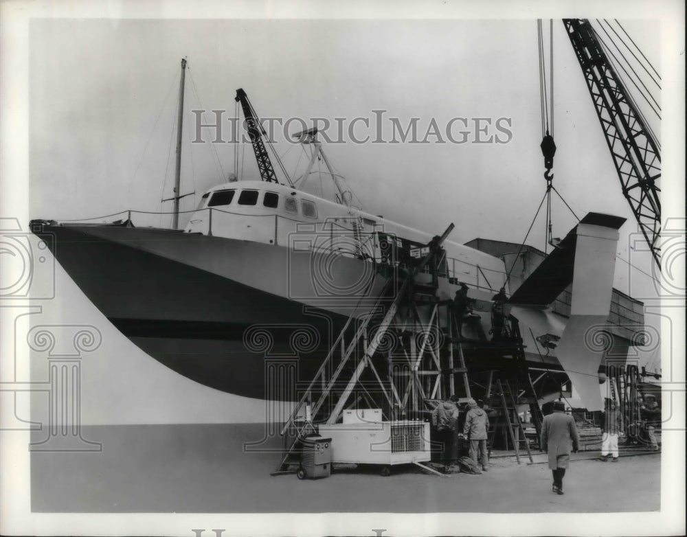 1962 Hydrofoil ship Denison being loaded for a trip - Historic Images