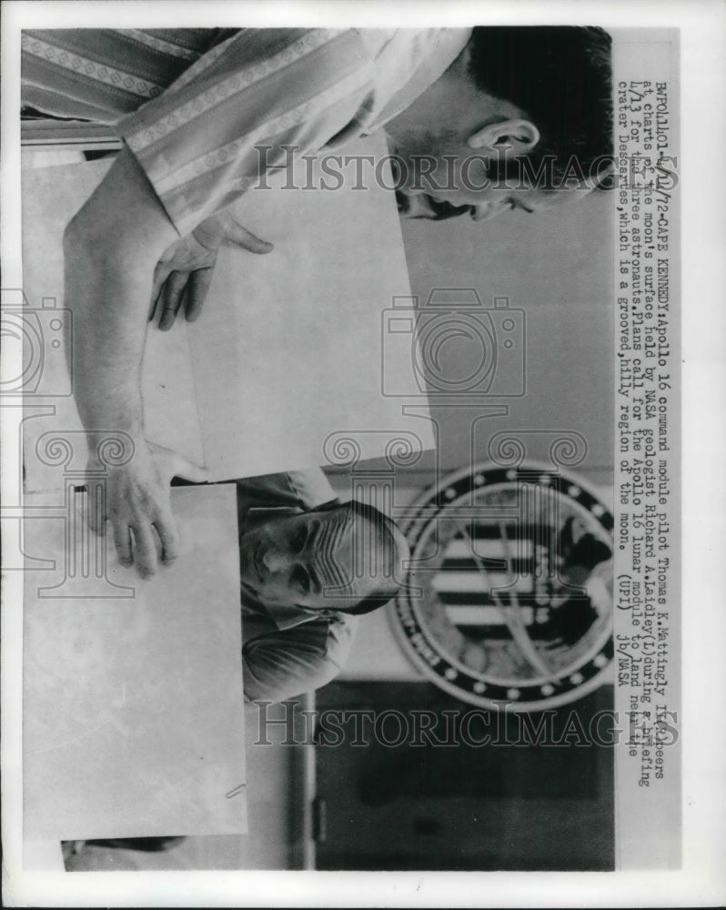 1942 Press Photo Cape Kennedy,Fla, Apollo 16 pilot TK Mattingly & geologist-Historic Images