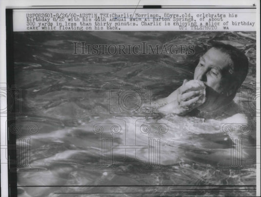 1960 Charlie Morrison, age 86 swimming in Austin, Tex. - Historic Images