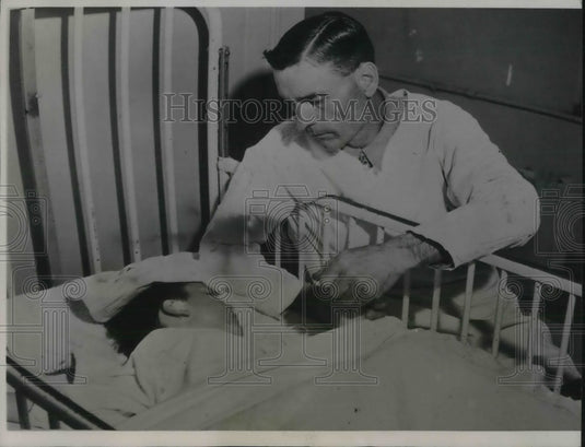 1938 Daniel Tripp Watching Over Son Age 5 Jimmy He Slipped & Fell - Historic Images