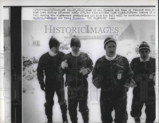 1960 Press Photo Olympic Ski Team of Finland During California Blizzard-Historic Images