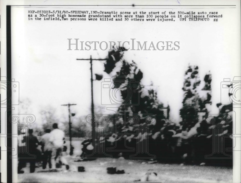 1960 Press Photo Grandstand At Indiana Race Track Collapses Killing Two - Historic Images