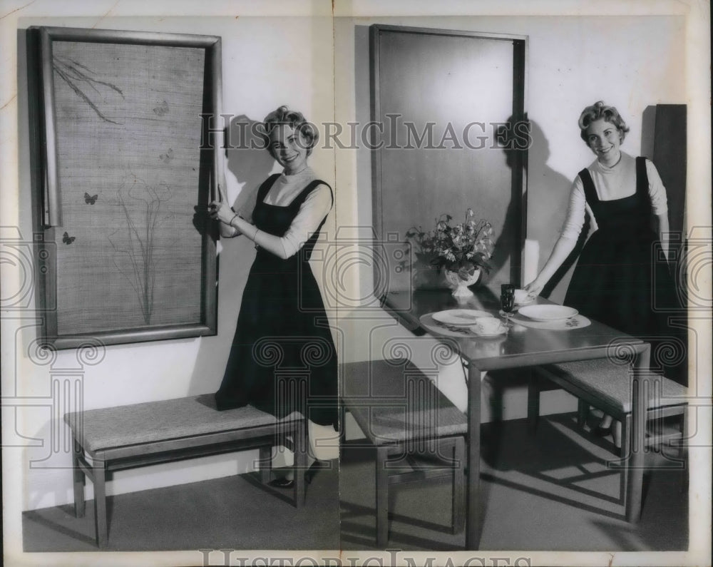 1960 Press Photo Model Norma Baggott Shows Off New Home Furnishings-Historic Images