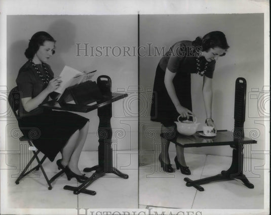 1942 Georgialou Fleager Demonstrates Use of One-Legged Table-Historic Images