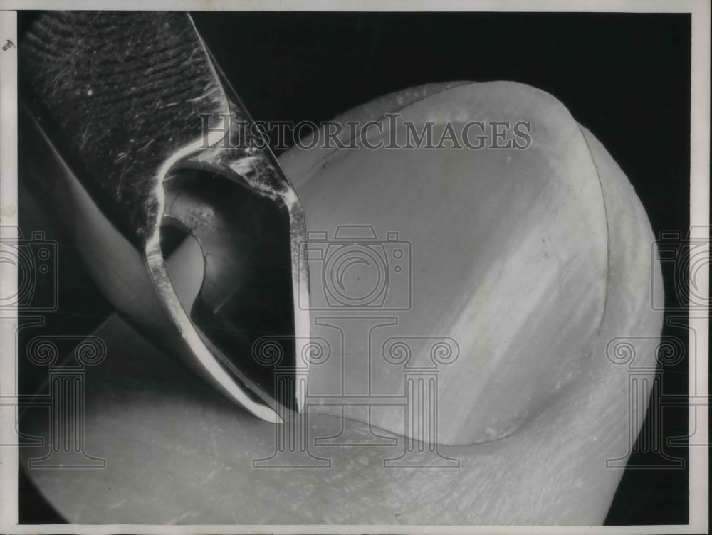 1937 Press Photo Closeup of Cuticle Clipper Used in a Manicure-Historic Images