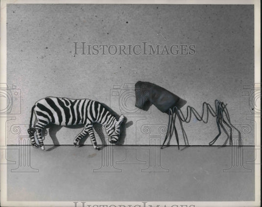1958 Zebra & horse  fashioned from wire & clay-Historic Images