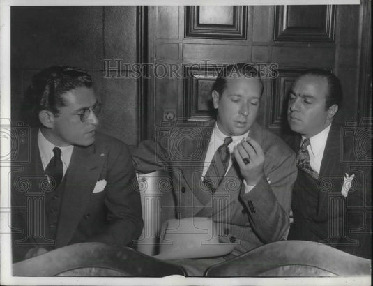 1938 Press Photo Attorney Bernard Cohen, Bodyguard Nick Castro & Myrl Alderman-Historic Images