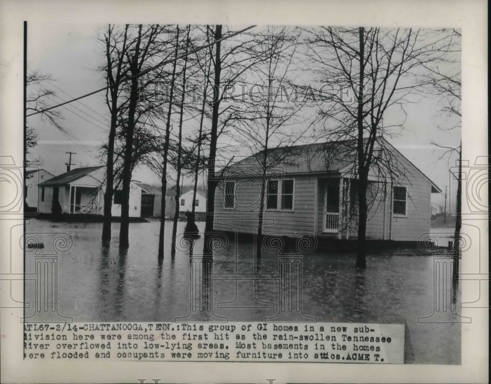 1948 Chattanooga, Tenn GI homes amid Tenn River floodwaters-Historic Images