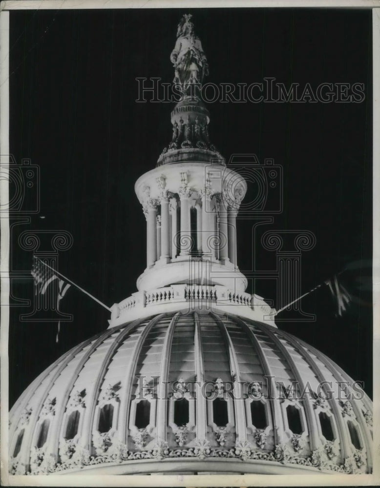 1937 Press Photo Washington D.C. Capitol Building Flags Ripped In Storm - Historic Images