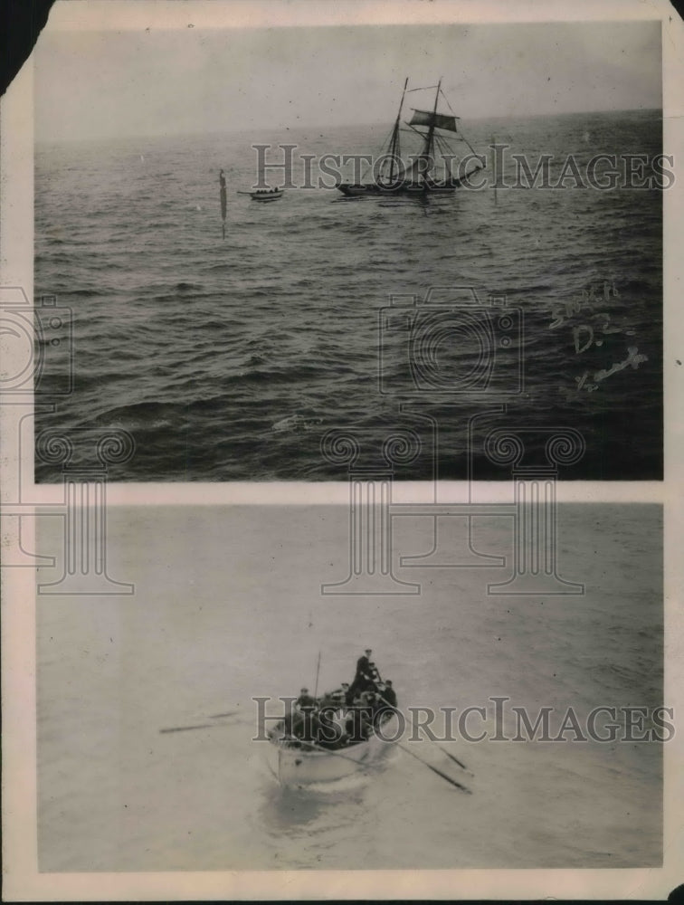 1922 View of fishing smack as it sinks into the sea-Historic Images