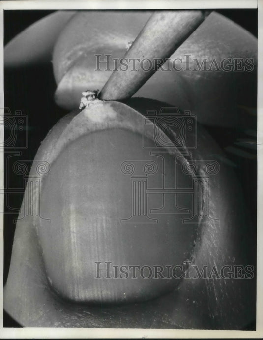 1937 Press Photo Close up of a nail that is getting manicured-Historic Images