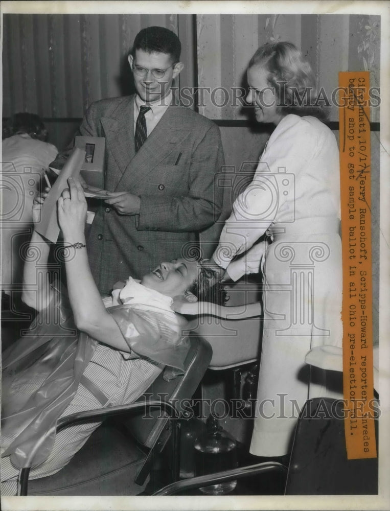 1946 Jerry Ransohoff reporter invades beauty shop sample ballot Ohio - Historic Images