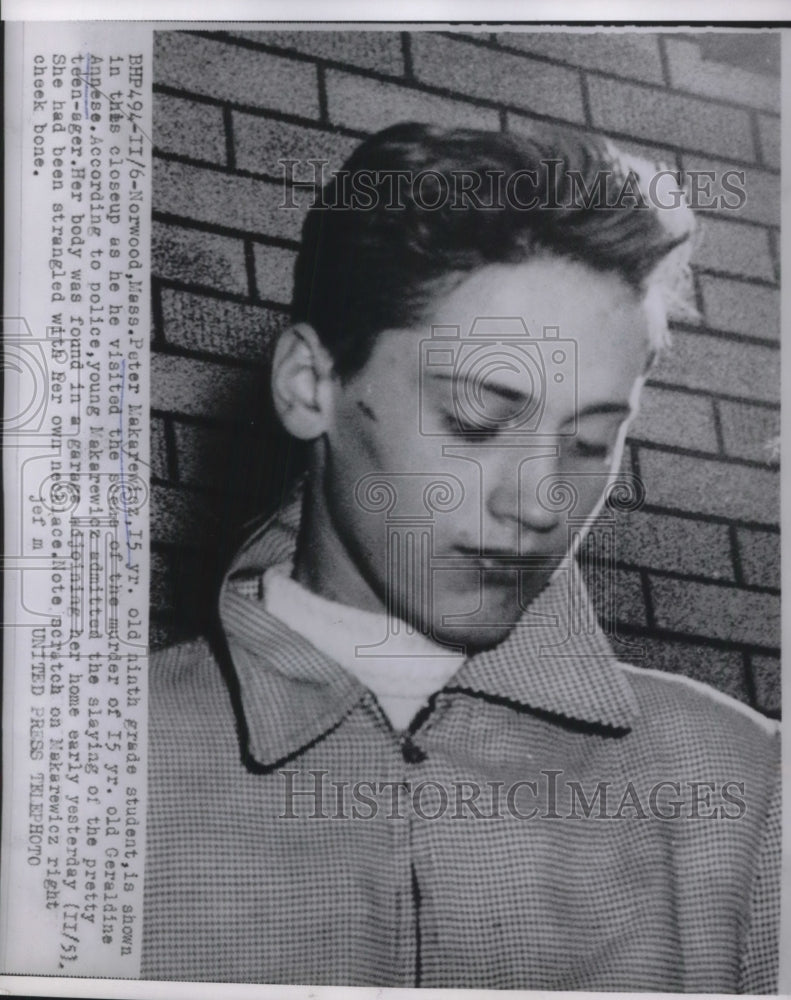 1954 Press Photo Peter Makarewi Age 15 in 9th Grade Admitted to Killing Girl 15 - Historic Images