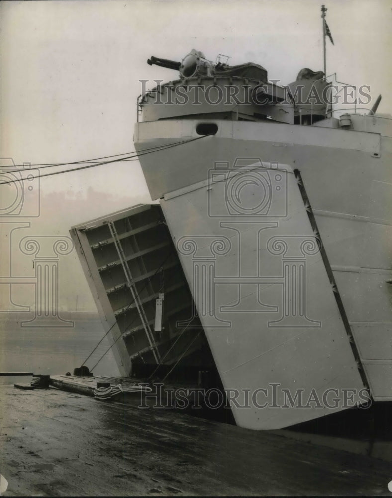 1944 View of carrier ship with its bay door open - Historic Images