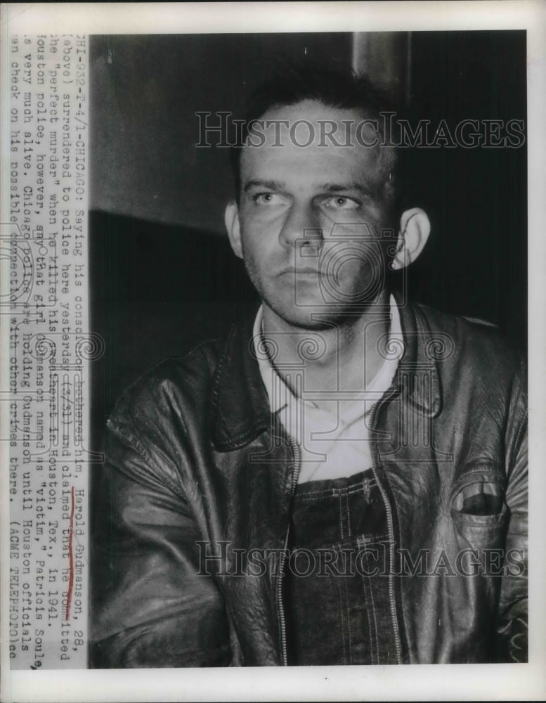 1948 Press Photo Harold Gudmanson Murdered His Girlfriend In Texas - Historic Images