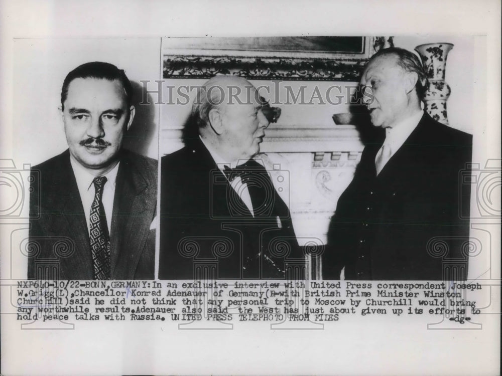 1953 Bonn, Germany UPI correspondent Joe Grigg &amp; chancellor-Historic Images