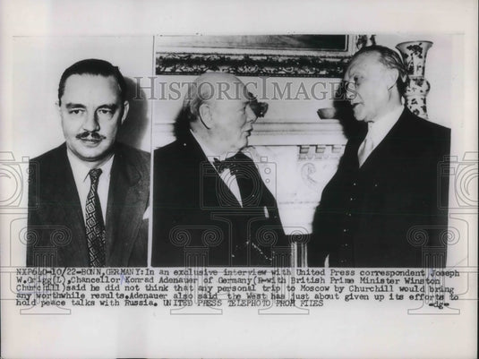 1953 Bonn, Germany UPI correspondent Joe Grigg & chancellor-Historic Images