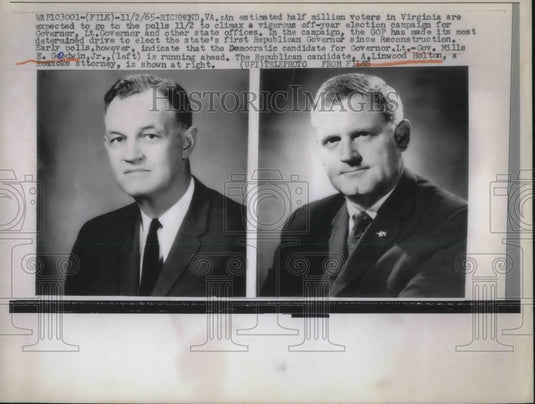 1965 Press Photo Lt. Gov. Mills Goodwin, Jr., A. Linwood Holton - Historic Images