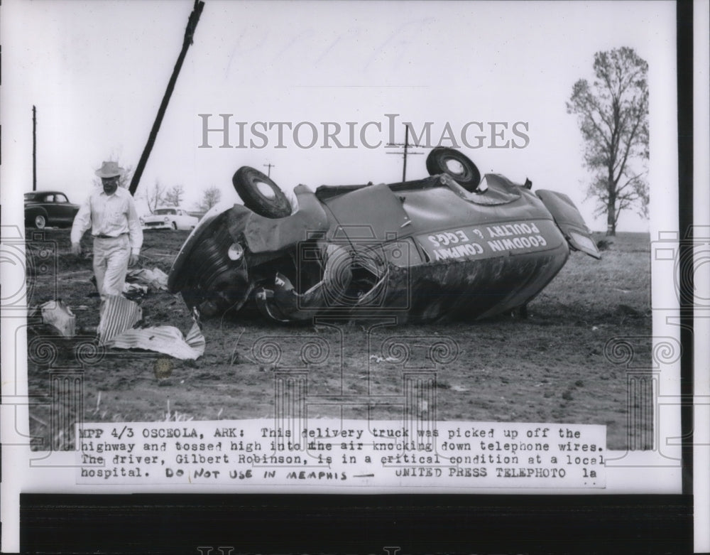 1956 Delivery Truck was picked up, tossed into air, Osceola, AR - Historic Images