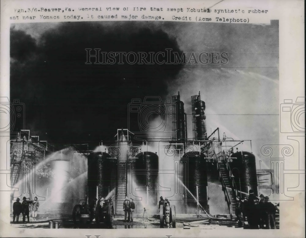 1951 Firefighters Battle Fire At Kobutai Synthetic Rubber Plant - Historic Images
