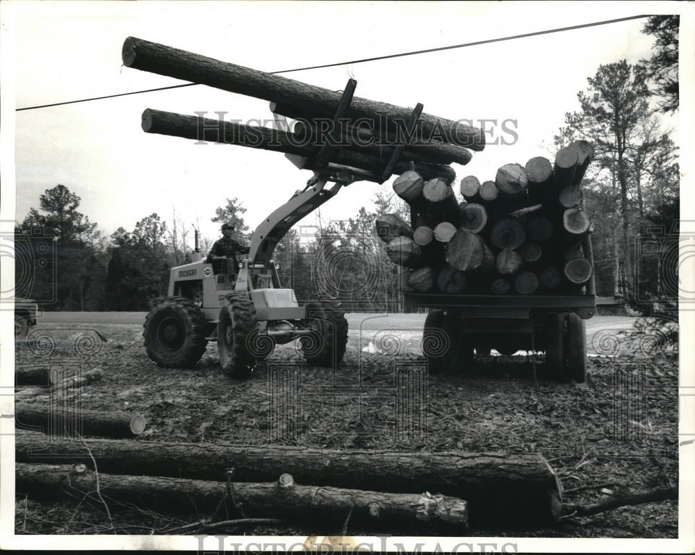 1970 Logging operations with tractors at a saw mill - Historic Images