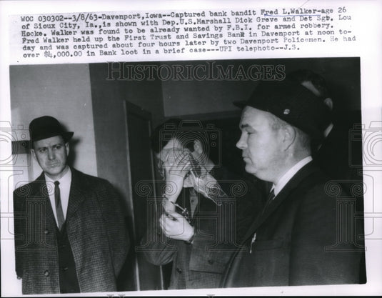 1963 Davenport, IA Bank robber Fred Walker with Dep Marshall D Greve-Historic Images