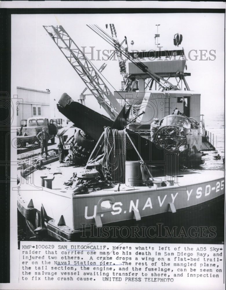 1955 wreckage of AD5 Skyraider pulled from San Diego Bay-Historic Images