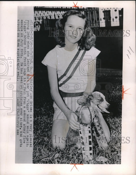 1950 Shirley Ann Grimes & Dog Jiggs Who's Front Legs Were Broken - Historic Images