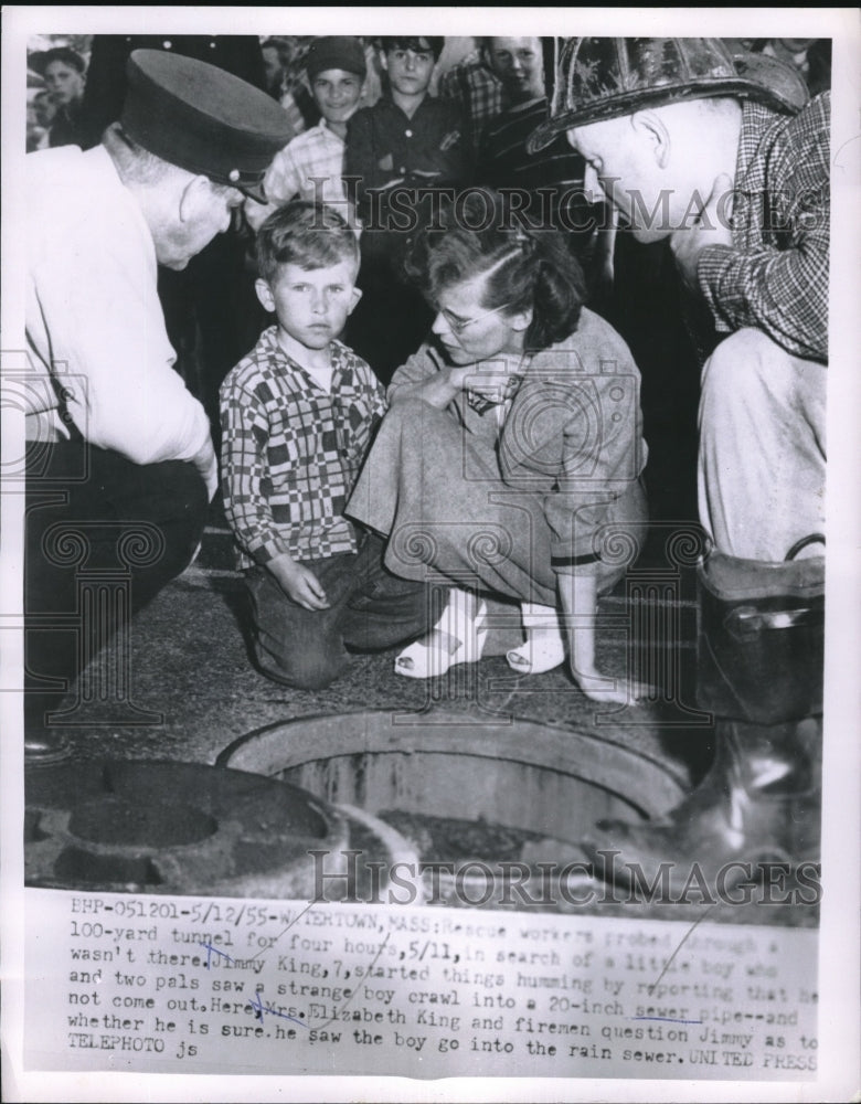 1955 Press Photo Young Jimmy King after being rescued in Watertown Mass - Historic Images