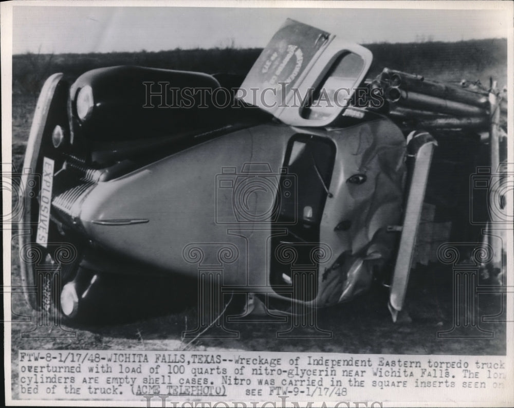 1948 Press Photo Wichita Falls, Kans wreck of Indep. E torpedo truck-Historic Images