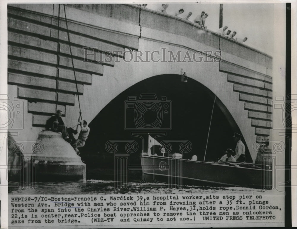 1954 Press Photo Francis Wardick Hospital Worker After He Was Saved From Drownin - Historic Images