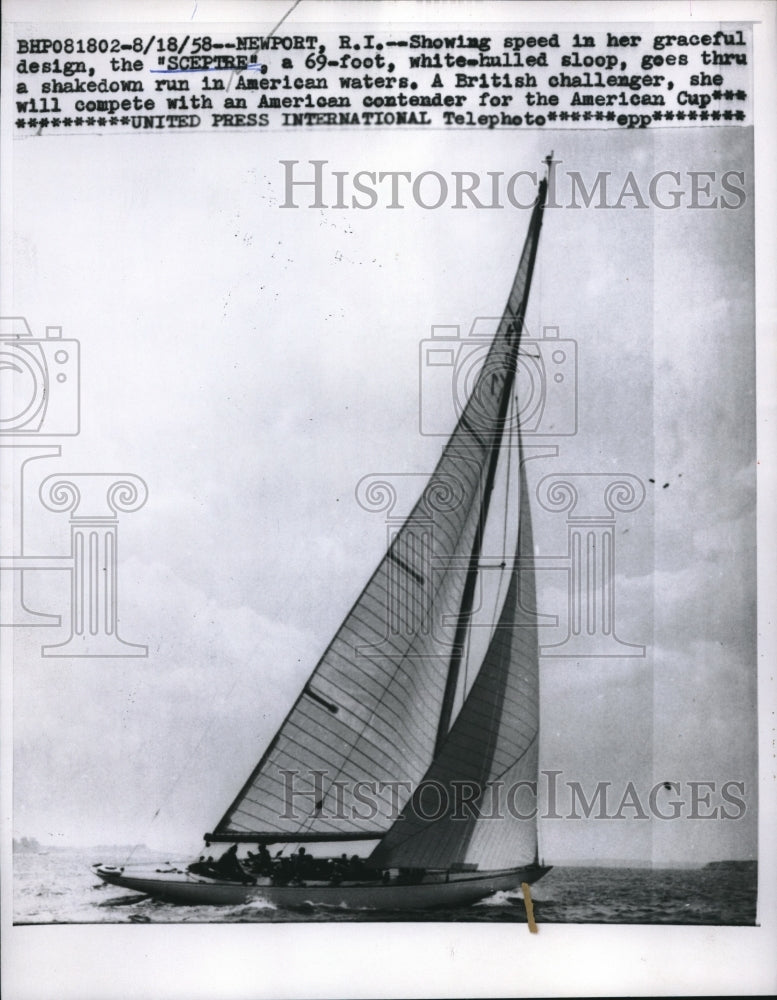 1958 Press Photo The sceptre in American Waters for American Cup - Historic Images