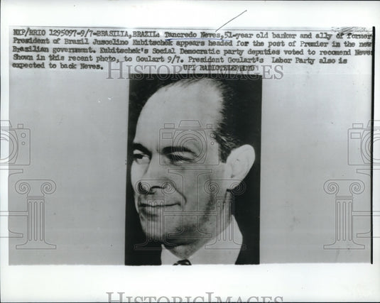 1961 Tancredo Neves 51 Year Old banker & Ally President of Brazil - Historic Images