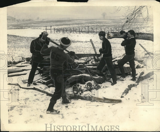 1929 Press Photo city-bred Chicago boys saw wood at YMCA's Camp Duncan-Historic Images