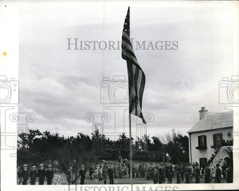 1941 American Flag Raised on Tucker&#39;s Island at U.S. Naval Base-Historic Images