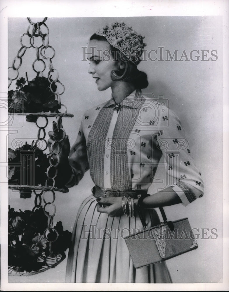 1956 Rayon linen blouse on a fashion model-Historic Images